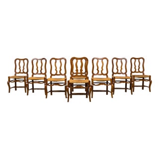 Antique French Provincial Walnut Dining Chairs With Rush Seats - Set of 8 For Sale