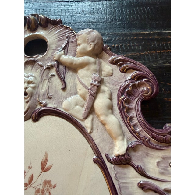 Ceramic Late 19th Century Antique Villeroy & Boch Mettlach Violet Large Plaque With Cherubs For Sale - Image 7 of 7