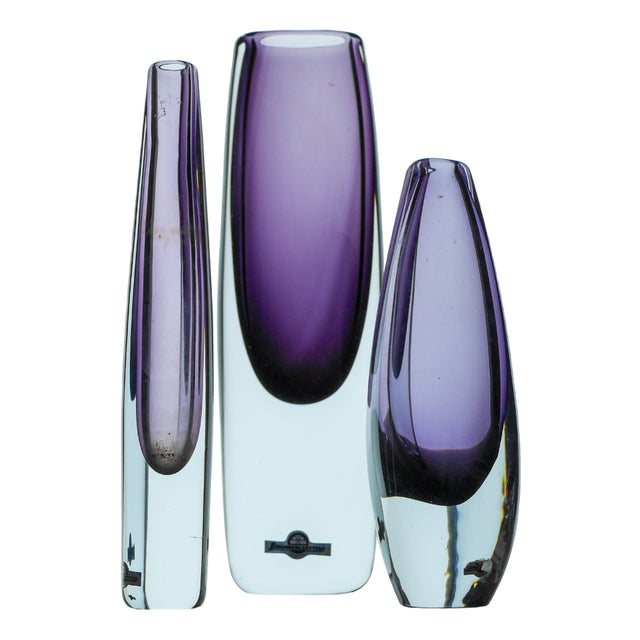 Sommerso Glass Vases by Gunnar Nylund, Set of 3 For Sale