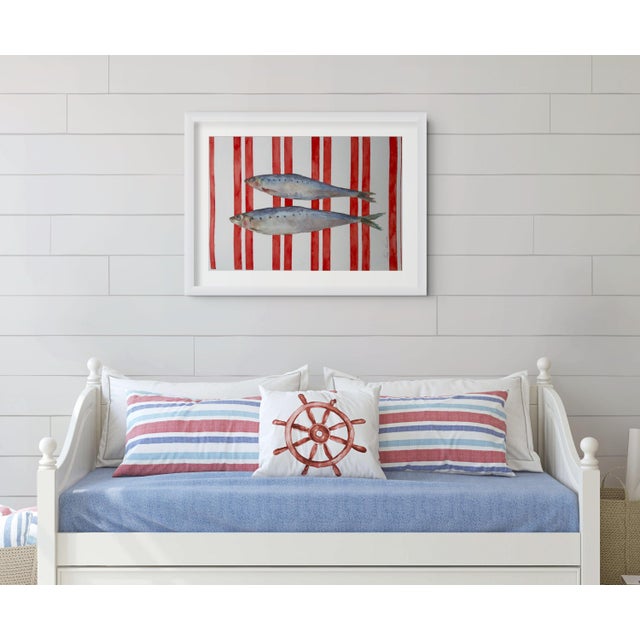 Paint “Sardinelles on Red” Original Impressionistic Watercolor Colored Pencils on Paper Fish Still Life by Anna Novick For Sale - Image 7 of 12