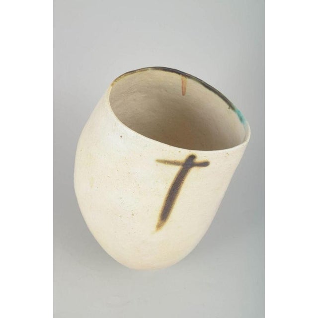 European studio potter Large unique art vase, 1980s. Sculptural, hand-built studio vase in stoneware with a subtly...