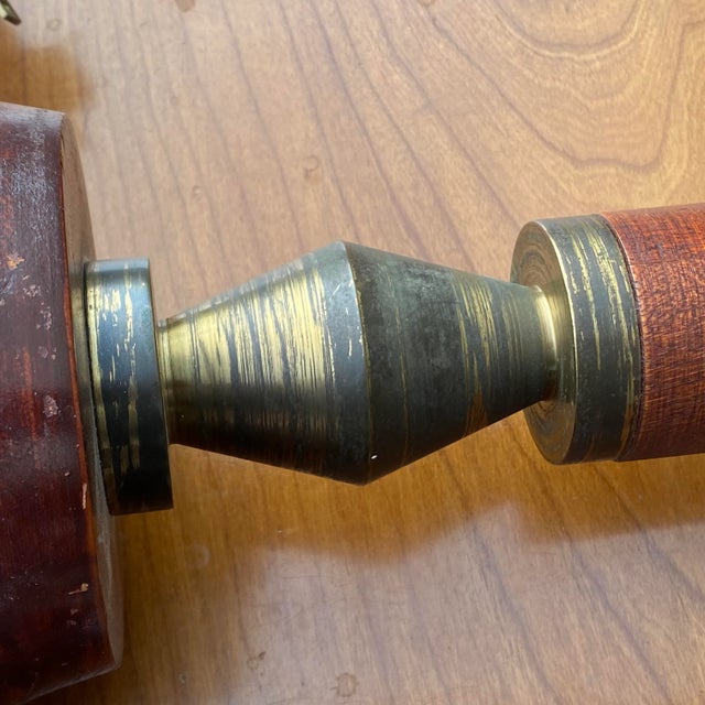 Mid-Century Turned Wood & Brass Table Lamps - a Pair For Sale - Image 10 of 13