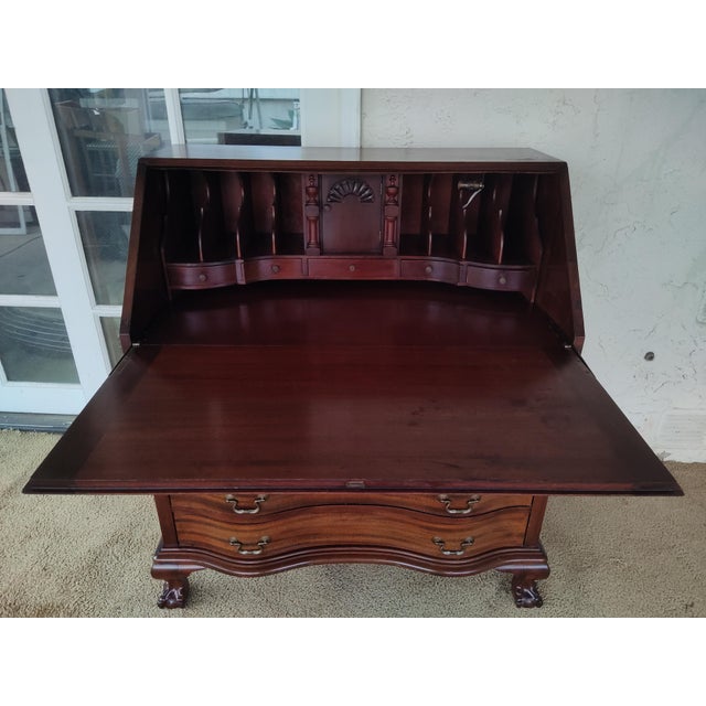 Martin Maddox 1920s Maddox Solid Mahogany Chippendale Style Drop Front Secretary Desk For Sale - Image 4 of 16