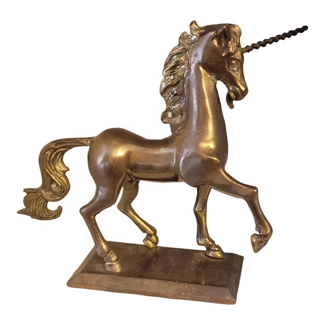 Exceptional 1982 Enesco Brass Unicorn Sculpture — Prancing Horse on Brass Base For Sale