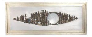 1960s Abstract Wall Sculpture Bronze Figures Framed Glass Mexico
