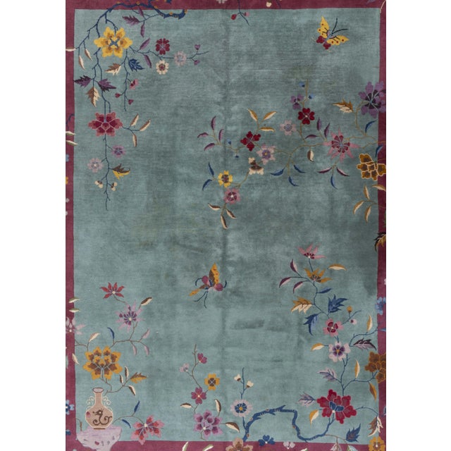 Antique Circa 1923 Green Chinese Art Deco Hand Knotted Rug 8'7 X 11'5 For Sale In New York - Image 6 of 12