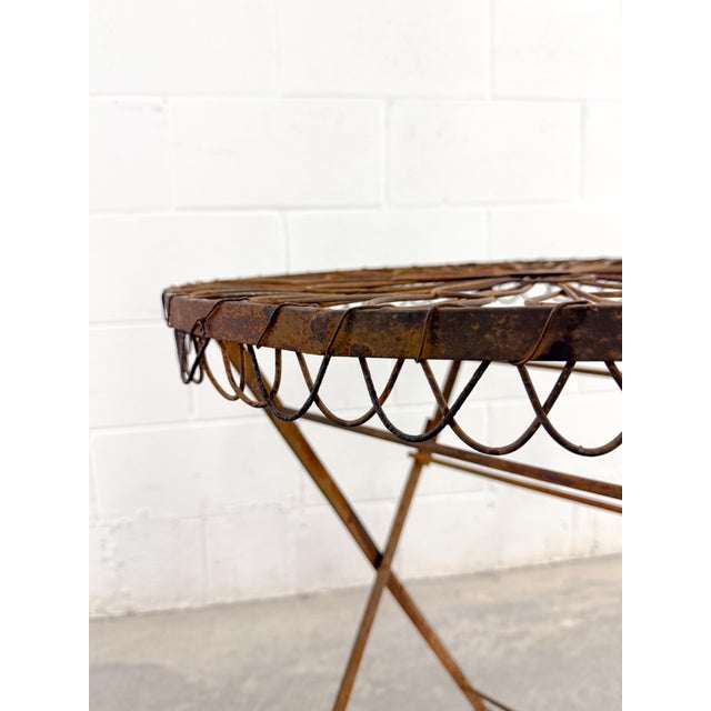 Black Late 19th Century French Wirework Iron Scallop & Flower Garden Table For Sale - Image 8 of 10