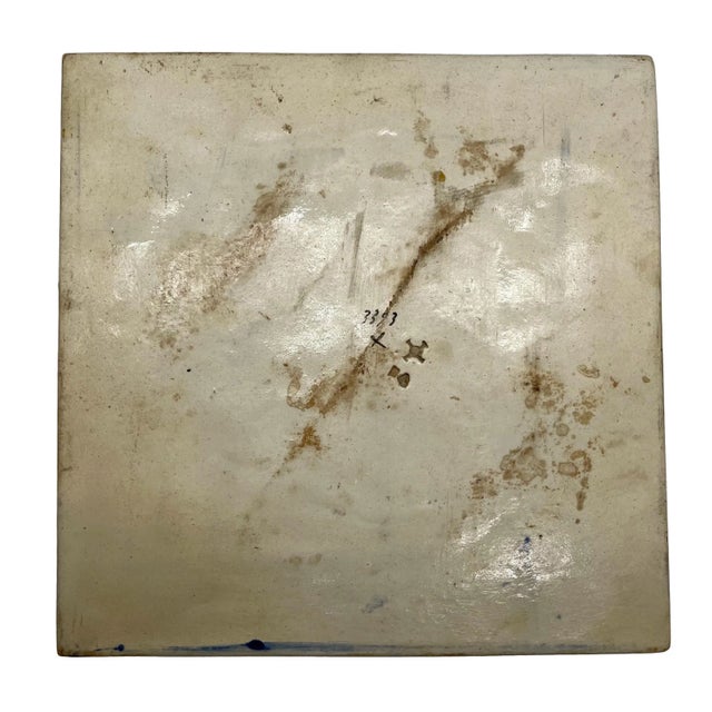 George Jones Majolica Trompe l'Oeil Waterlily Tile, Cobalt Ground, Ca. 1880 For Sale - Image 6 of 8