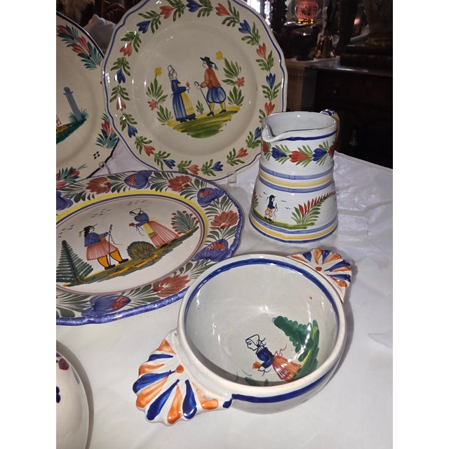 Collection of Eight Quimper French Faience Serveware Pieces For Sale - Image 11 of 16