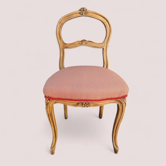 A Petite Early 20th Century Victorian Parlor Chair with a Red and White Gingham upholstered seat cushion