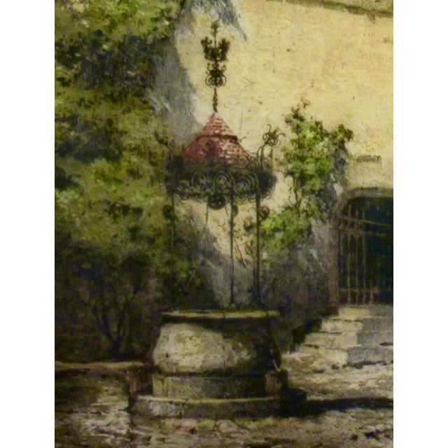 Early 20th Century Luigi Kasimir Seebenstein Castle Courtyard, Austria, Large Color Etching 1920 Original Print For Sale - Image 5 of 8