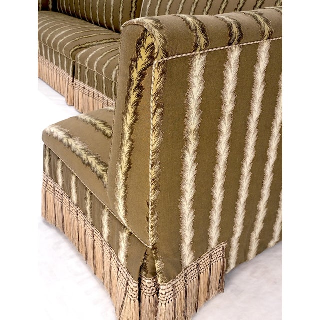 Two Way Two Part "C" Shape Striped Upholstery Custom Sofa Couch w/ Tassels MINT! For Sale - Image 13 of 16