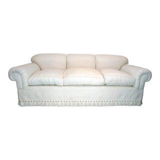 Custom Made Egg Shell White Linen Style Fabric Down Filled Cushioned Sofa For Sale