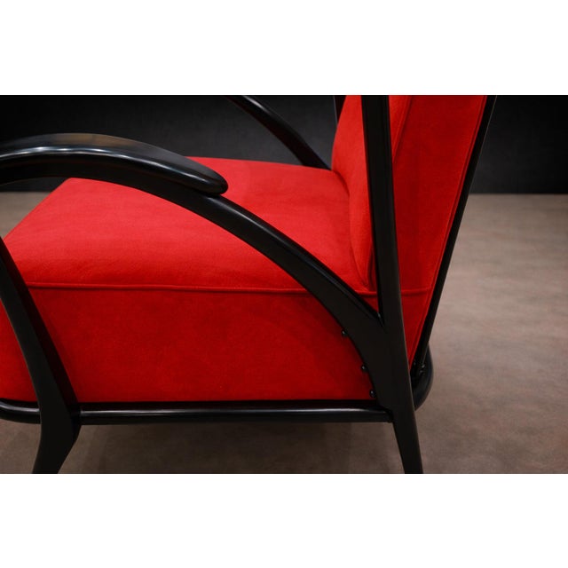 Mid-Century Modern Armchair in Hardwood with Ebony Finish and Red Fabric, Giuseppe Scapinelli, 1950s - Lot 581 For Sale - Image 3 of 14