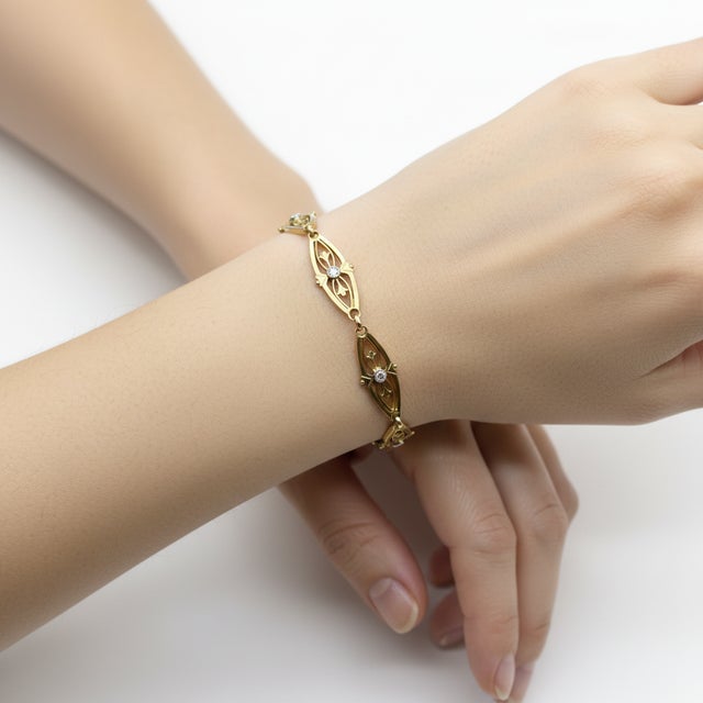 Late 19th Century Victorian French 18k Gold Fancy Link Bracelet With Diamonds For Sale - Image 12 of 12