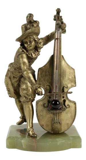 Barometer in Regula with Base in Semi-Precious Stone Representing a Cello Player