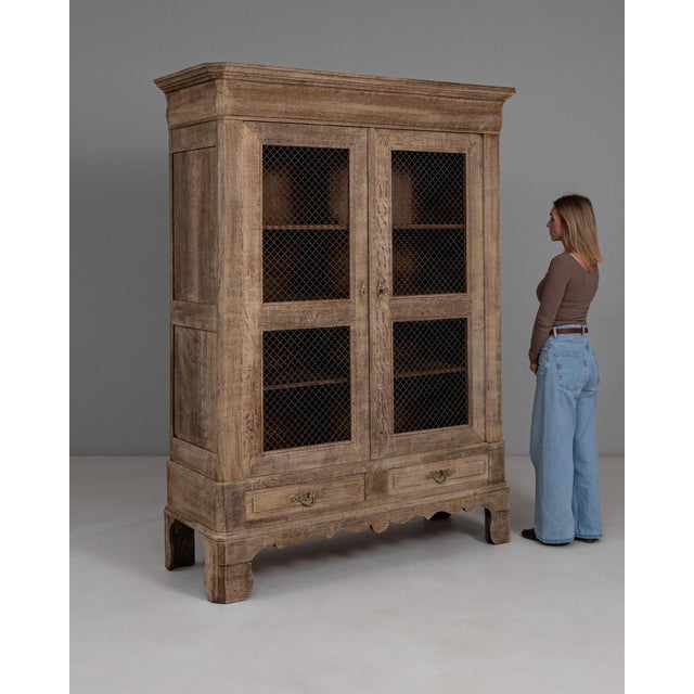 1880s French Provincial Oak Vitrine With Wire Mesh Doors For Sale - Image 9 of 18