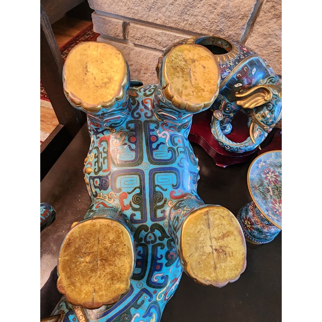 18th Century Important Pair Gilt Bronze and Cloisonne Elephant Altar Candle Holders For Sale - Image 13 of 13
