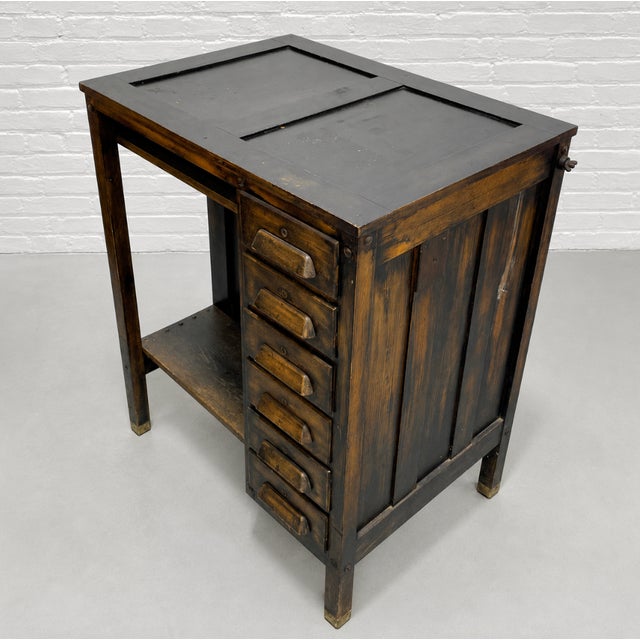 Wood Antique Industrial Wooden Workbench Cabinet, C. 1920’s For Sale - Image 7 of 15
