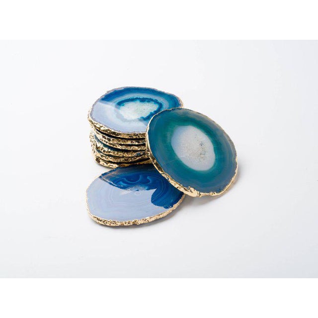 Set of Eight SemiPrecious Teal Gemstone Coasters in Wrapped in 24