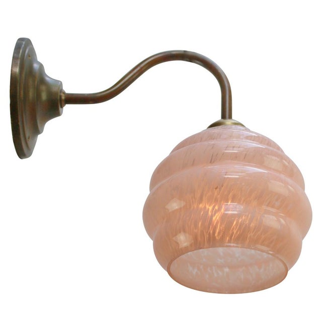 1950s French Pink Clichy Glass Brass Wall Lamp For Sale - Image 5 of 6