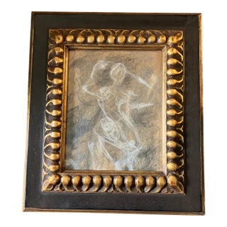 1940’s Original Abstract Female Nude Pastel Drawing Chunky Carved Wood Frame For Sale