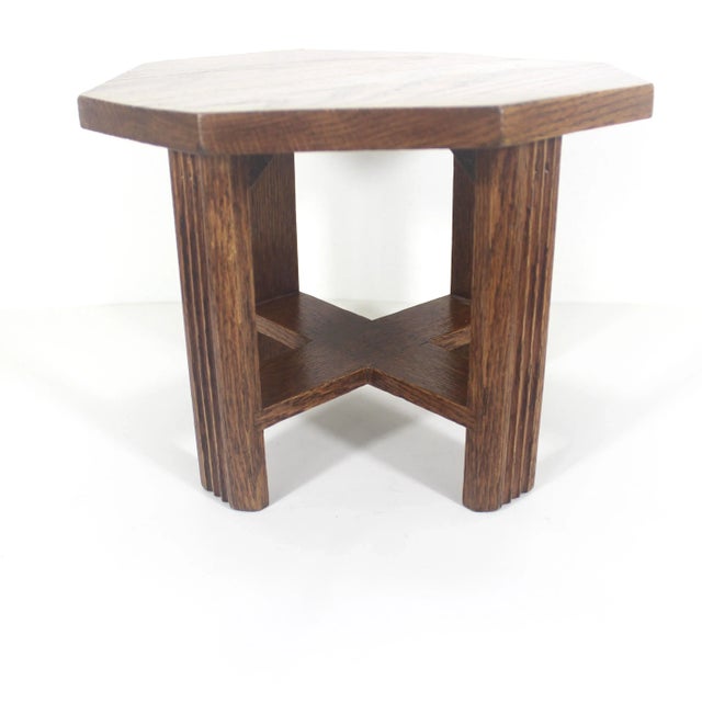 Mid-Century Modern Vintage Oak Plant Stand Wood Stool Octagonal For Sale - Image 3 of 14
