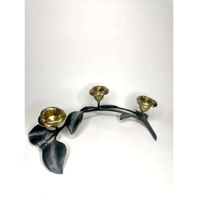 Art Nouveau Pewter & Brass Sculptural Floral Candleholder For Sale In Houston - Image 6 of 11