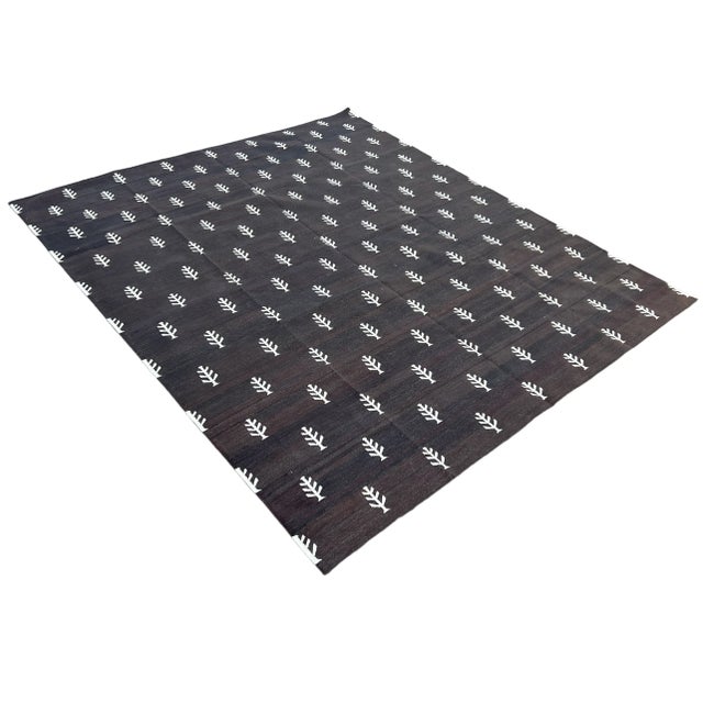 Not Yet Made - Made To Order Handmade Cotton Rug Vegetable Dyed Coffee Brown and White Tree Pattern Dhurrie - 9'x12' For Sale - Image 11 of 11