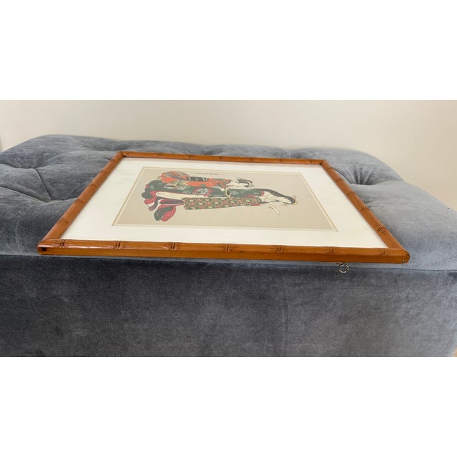 Ivory Vintage Japanese Ukiyo-E Print After Kitao Masanobu – Uta Yomu Onna – Bamboo-Style Frame For Sale - Image 8 of 9