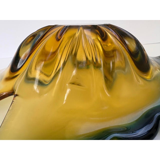 Vintage Amber and Teal Blue Murano-Style Art Glass Fish Bowl For Sale - Image 11 of 11