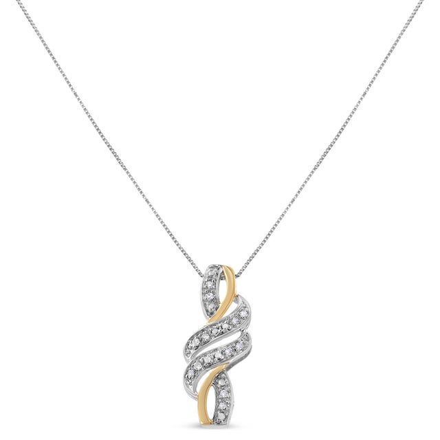 Contemporary 10K Yellow Gold Plated .925 Sterling Silver 1/20 cttw Round Cut Diamond Swirl Pendant Necklace (H-I Color, I2-I3 Clarity) For Sale - Image 3 of 6