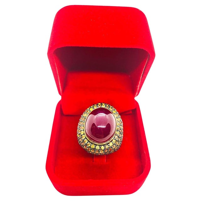 Bochic “Orient” Vintage Ruby & Yellow Sapphire Retro Ring Set In 18K Gold & Silver Natural Center Ruby 16.00 Carat Natural...