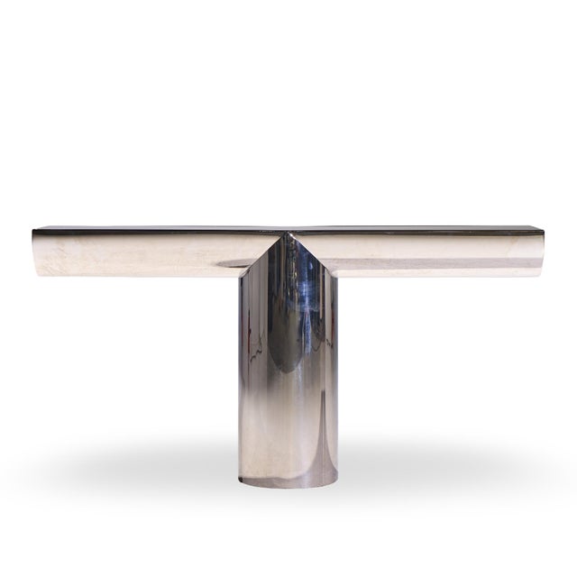 J. Wade Beam for Brueton Mid Century Stainless Steel Tee Console Table For Sale In Chicago - Image 6 of 7