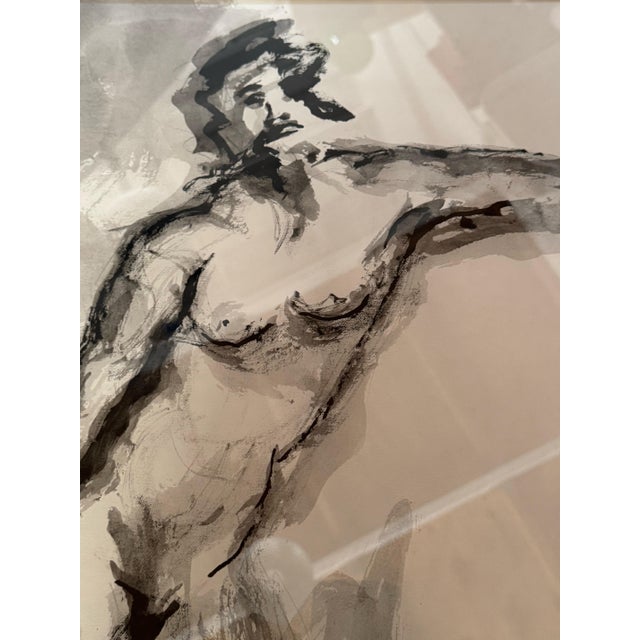 Paper Vintage Ink Drawing Of A Nude Male Figure For Sale - Image 7 of 12