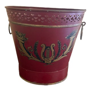 Mid-20th Century French Neoclassical Tole Cachepot With Ring Handles For Sale