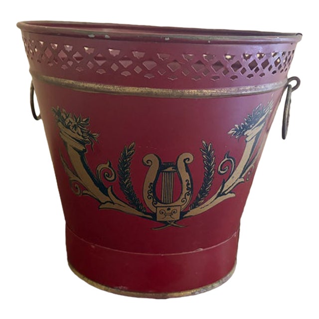Mid-20th Century French Neoclassical Tole Cachepot With Ring Handles For Sale