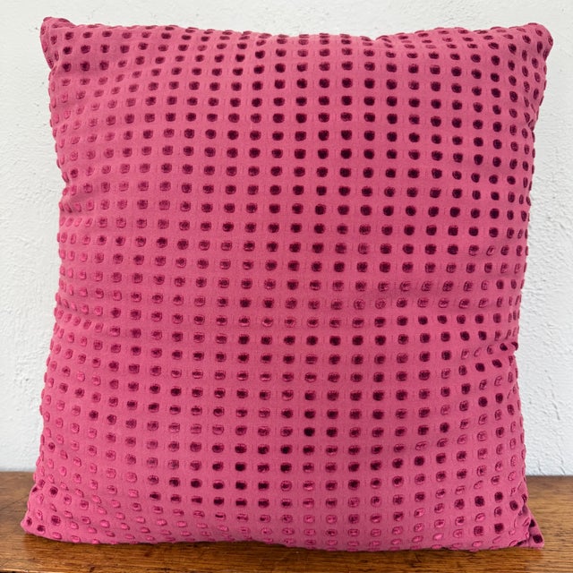 Early 21st Century Raspberry Pink Cut Velvet Dot Pillow For Sale - Image 6 of 6