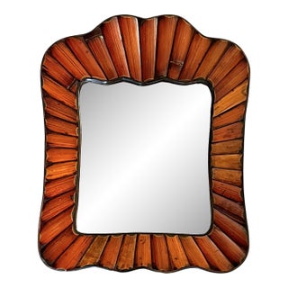 Vintage Split Bamboo Wall Mirror With Scalloped Organic Frame, Black Velvet Back For Sale