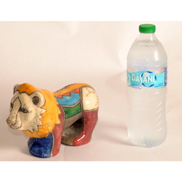 1950 South African Handmade Colorful Raku Ceramic Lion Animal Sculpture Folk Art For Sale - Image 18 of 18