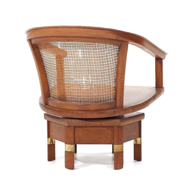 Wood Jim Peed for Hickory Model 5105 Mid Century Mahogany Swivel Chairs - Pair For Sale - Image 7 of 12