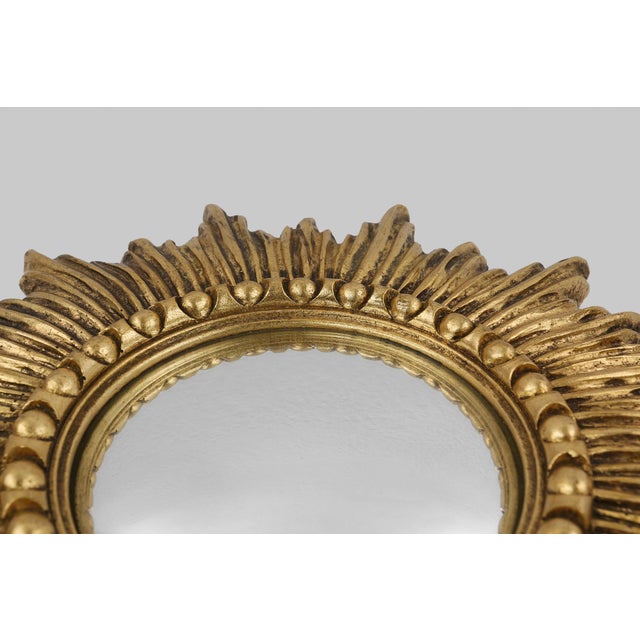 Gold Sunburst Mirror in Resin with Convex Mirror, France, 1960s For Sale - Image 6 of 11
