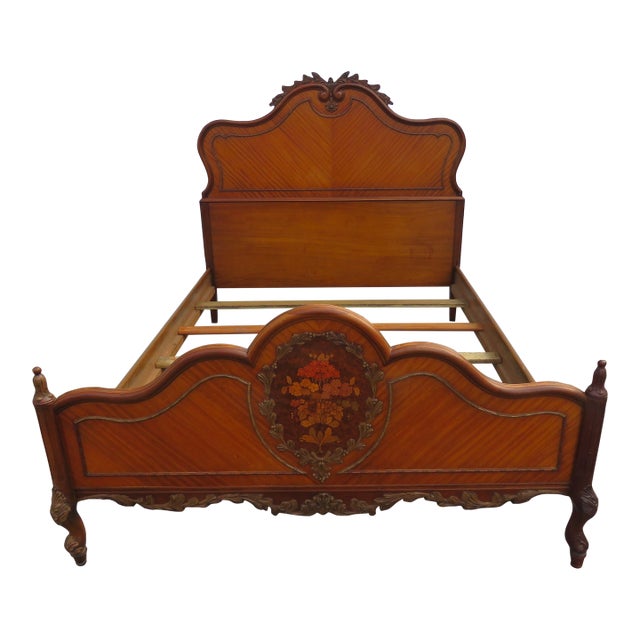 French Johnson Furniture Carved Inlay Full Size Bed 6236 For Sale