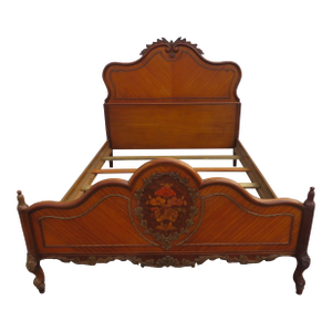 French Johnson Furniture Carved Inlay Full Size Bed 6236