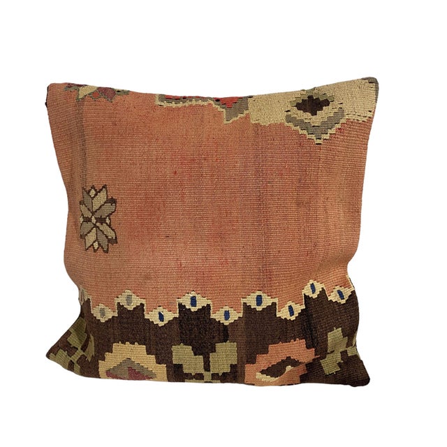 Vintage Custom Made Turkish Tribal Kilim Pillow Cover 20" by 20" For Sale - Image 4 of 5