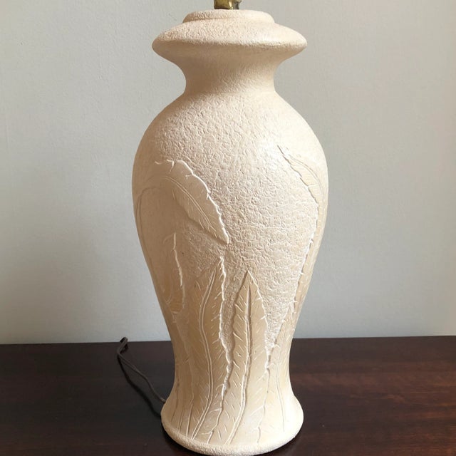 Beige Vintage Serge Roche Style Banana Leaf Plaster Table Lamp For Sale - Image 8 of 12