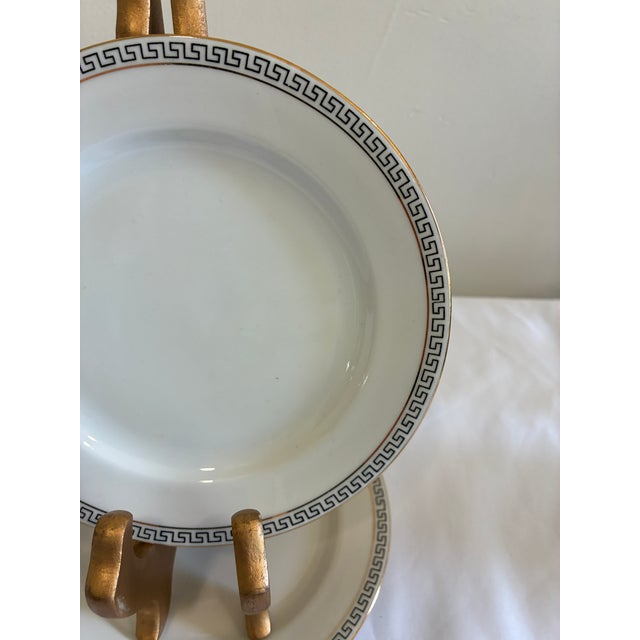 Elegant pair of vintage Bavaria “Athens 4161” porcelain bread plates featuring a timeless black Greek key border and...