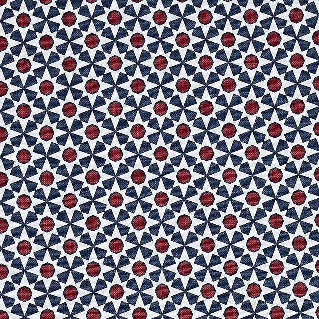 Sample - Schumacher Serendipity Fabric in Navy & Red For Sale