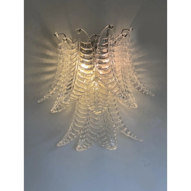 Glass Transparent “Felci” Murano Glass Sconces – A Pair For Sale - Image 7 of 10