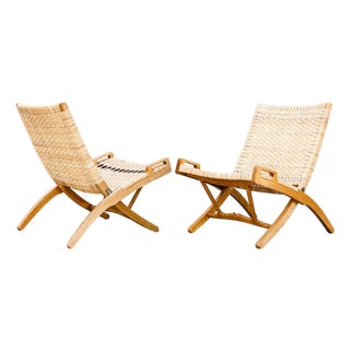 Hans Wegner Model 512 Folding Chairs in Rattan & Ash For Sale